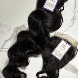 12A 30” Body wave Virgin human Hair + Free Closure 