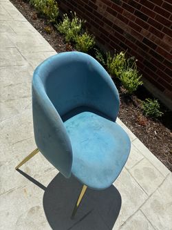 Blue Velvet Accent Chair with Gold Legs