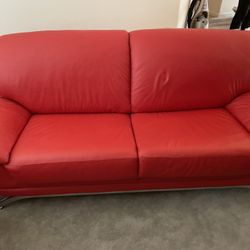 REAL LEATHER RED COUCH SET