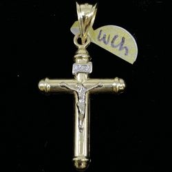 $250 Two Tone Gold Cross Crucifix Charm Pendant