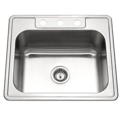 Houzer Stainless Steel 2522-8BS3-1 Glowtone Series Kitchen Sink - 25" Topmount Drop In Multipurpose Sink, Single Bowl Basin, 3 Hole, Ideal for Worksta