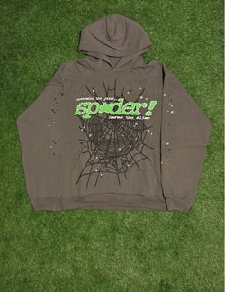 Sp5der Hoodie Gray Green Web Graphic
