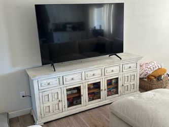 Farmhouse Style White Wood TV Console w/ Cabinet