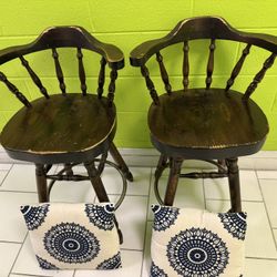 Solid Wood Brown Stools x2 with pillows