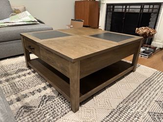 Large square lift top coffee table with storage drawers