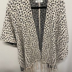 Yuan Ji Women’s Leopard Sweater Cape Cardigan, One Size
