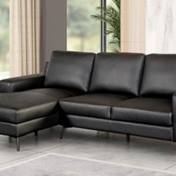 Brand New Black Leather Modern Style Sectional Sofa 