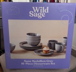 ✨ BRAND NEW IN BOX – Wild Sage Sana Medallion Grey 16-Piece Dinnerware Set ✨