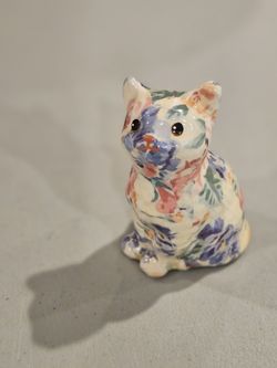 Vintage Decoupage Floral Cat Small Figurine