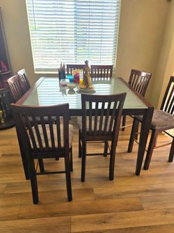 Square Glass Dining Table + 8 Chairs – Thick Glass Top