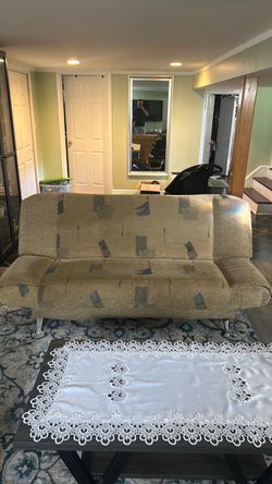 Tan Patterned Futon Sofa Bed