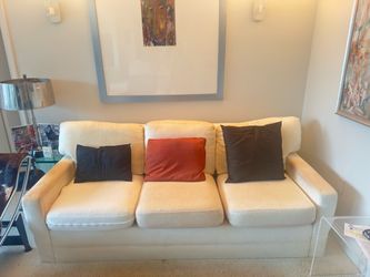 Cream Three-Seat Upholstered Sofa - Bed