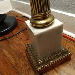 Restored Vintage Roman Corinthian Pillar Marble Brass Table Lamp