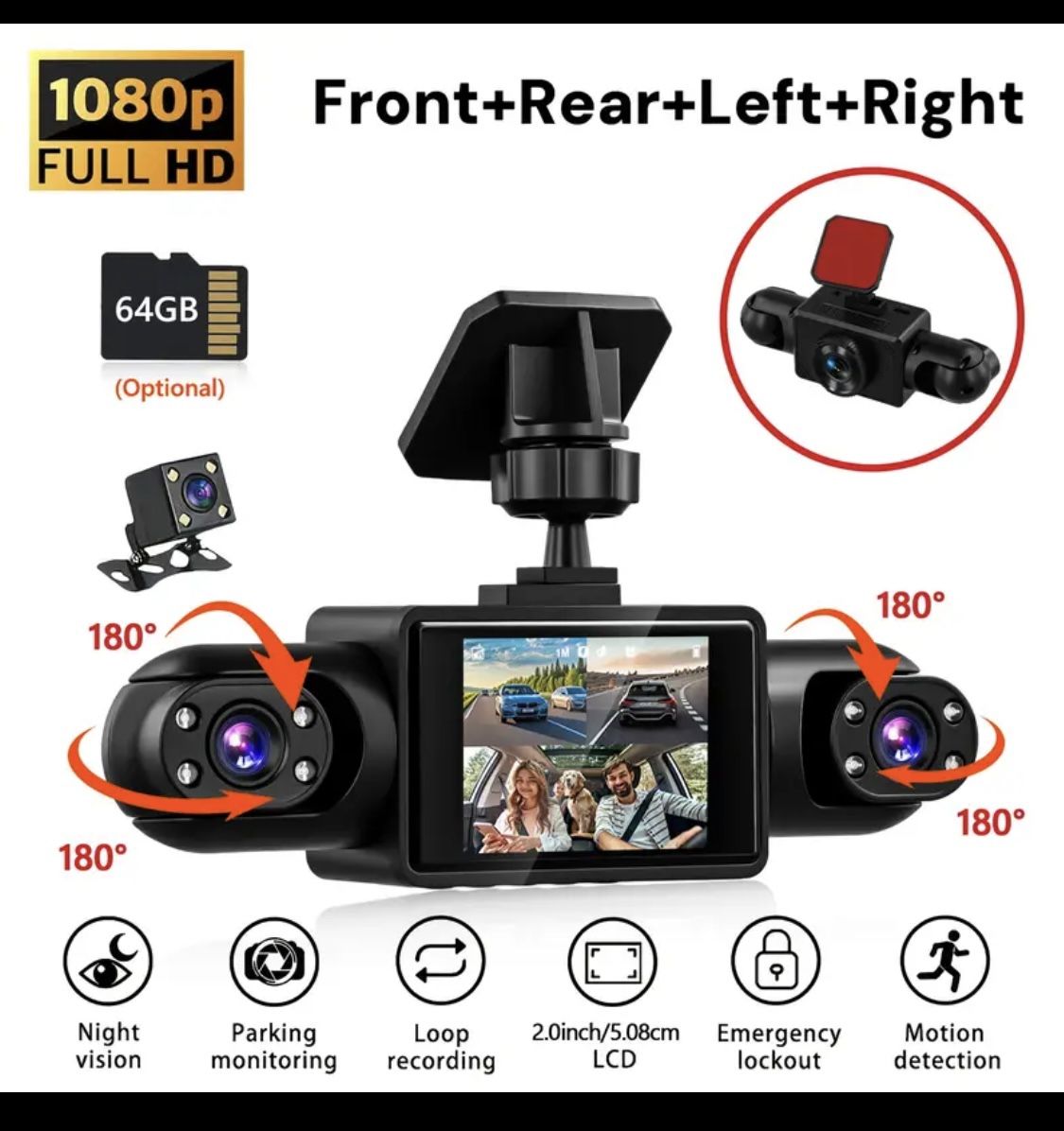360 Dash Cam For Car 4 Chanel Front/rear/left/right