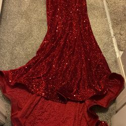 Fashion Nova Red Sequin Maxi Gown Off Shoulder Zip Dress
