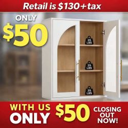 Arched Bathroom Wall Cabinet with Glass Doors, White-1PCS $50