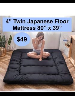 4” Twin  Black Japanese Floor Mattress Futon Mattress, Thicken Tatami Mat Sleeping Pad Foldable Roll Up Mat Boys Girls Dormitory Pad Kids Floor Lounge