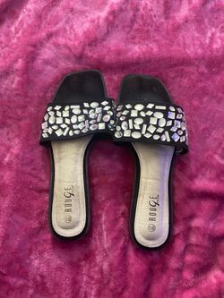 Black sandals with rhinestones