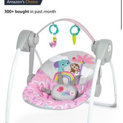New! Bright Starts Pink Paradise Portable Compact Automatic Baby Swing with Music