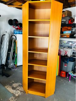 Tall Wooden Corner Bookshelf / Shelving Unit - Great for Storage in Tight Spaces