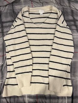 H&M Women’s Cream/Black Striped Sweater - (Size M)