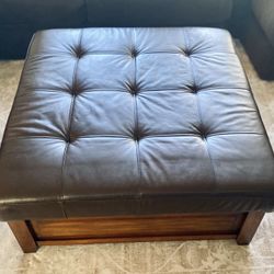 Large Square Genuine Leather Ottoman 