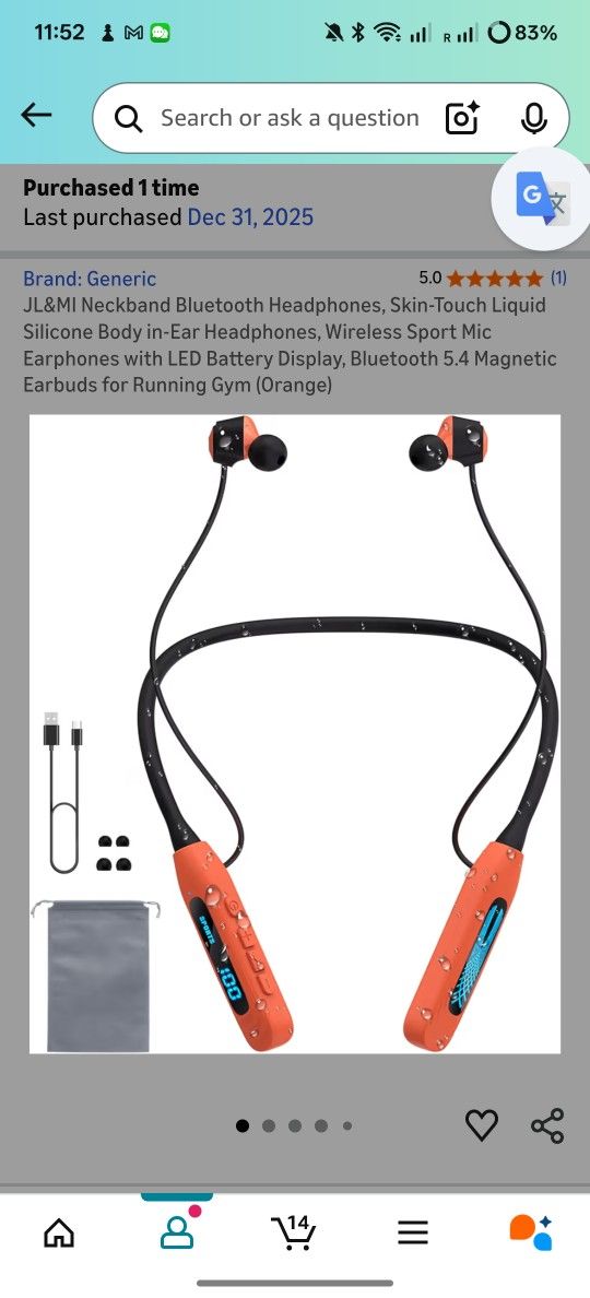 JL&MI Neckband Bluetooth Headphones, Skin-Touch Liquid Silicone Body in-Ear Headphones, Wireless Sport Mic Earphones with LED Battery Display, Bluetoo