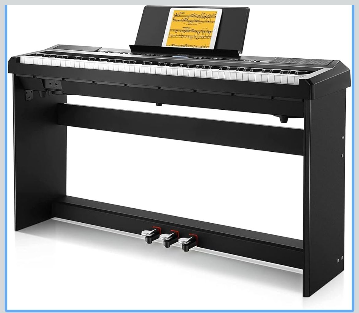 Donner DEP-20 Beginner Digital Piano 88 Key Full Size Weighted Keyboard, Portable Electric Piano with Furniture Stand, 3-Pedal Unit @Q4-74