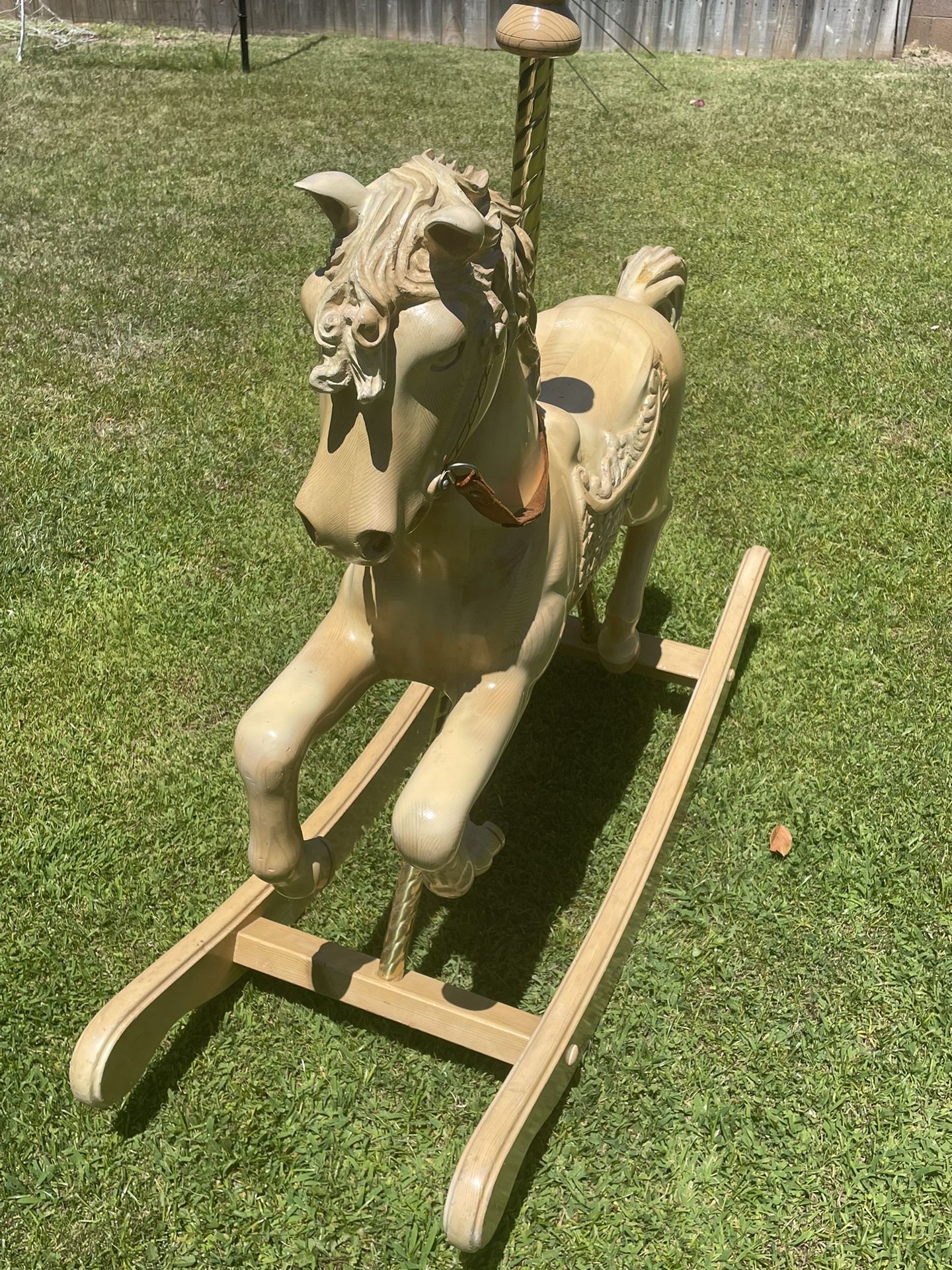 1984 S & S Woodcarvers Carved Carousel Rocking Horse With Short Pole