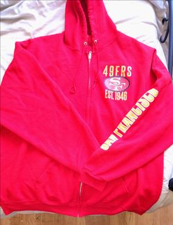 Size 3X 49ers hoodie with NFL team apparel tags from 2025