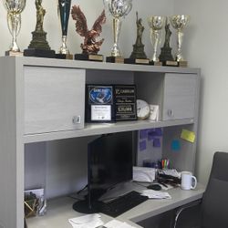 Contemporary Office Desk Set w/ Upper Cabinets – Excellent Condition