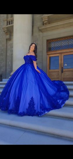 Royal blue dress.