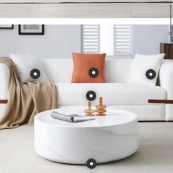 35.4 in. White Round Faux Marble Coffee Tables for Living Room (No Need Assembly)