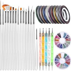 Nail Art Brushes, Teenitor 3D Nail Art Paiting Polish Design Kit with 15 Nail Gel Brushes, Nail Dotting Pen 5pcs, 12 Colors Nail Rinestones & 10 Adhes
