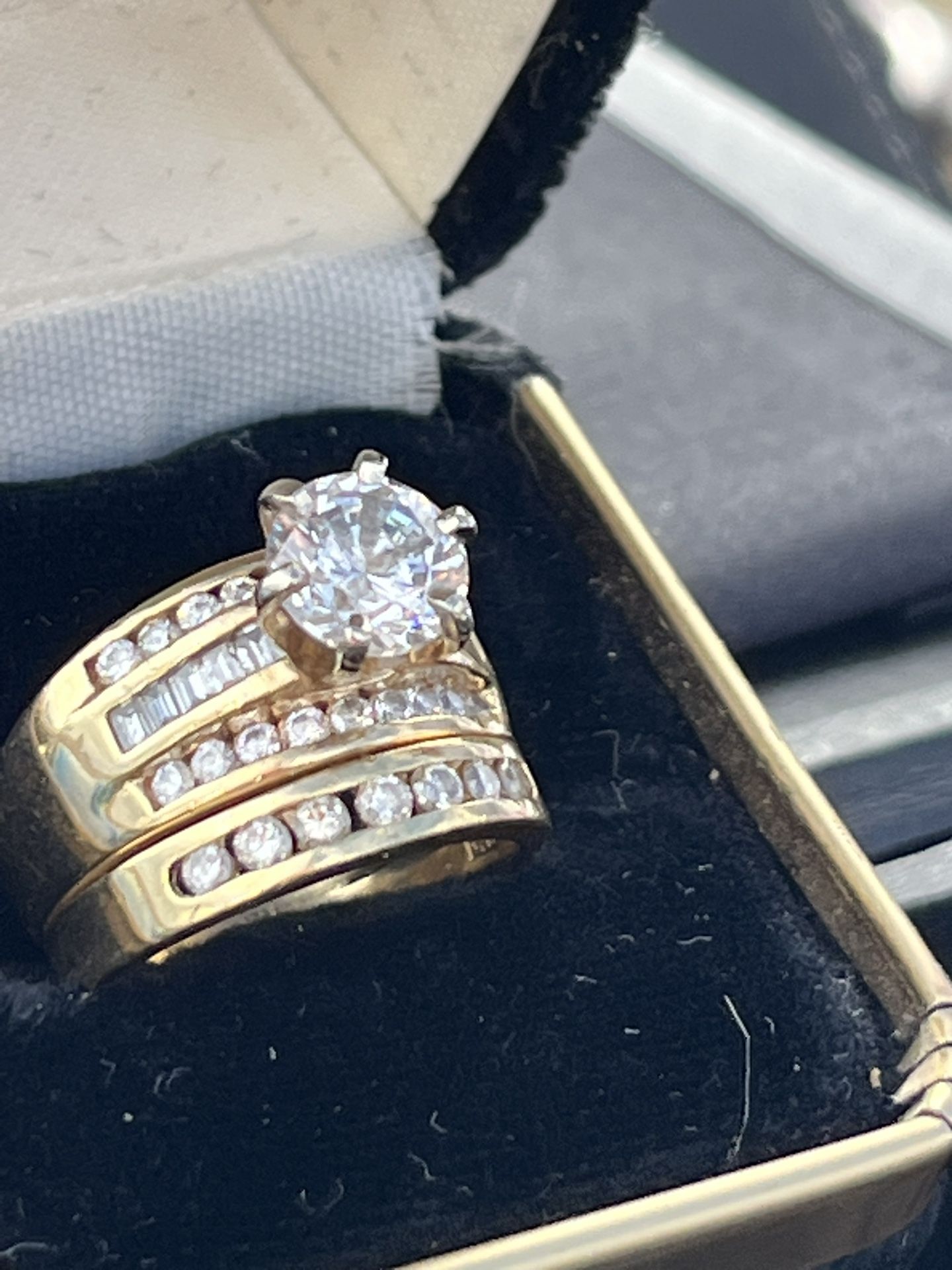 1.5 Ct Wt Center Stone CZ W 1/2 Ct Wt Natural Stone Wedding band. 