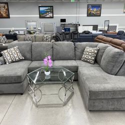 Double Chaise Sectional 🩶 Grey Fabric 