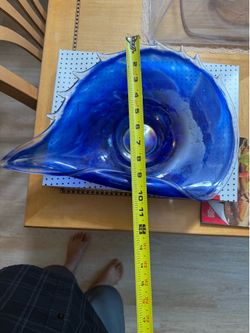 Large Blue Glass Decorative Art Bowl / Centerpiece
