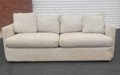 Crate & Barrel Lounge Sofa — Oatmeal Boucle Fabric, Track Arm — Good Condition
