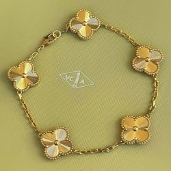 18k solid yellow gold Van cleef Alhambra style 5 motifs clover shape gold bracelet