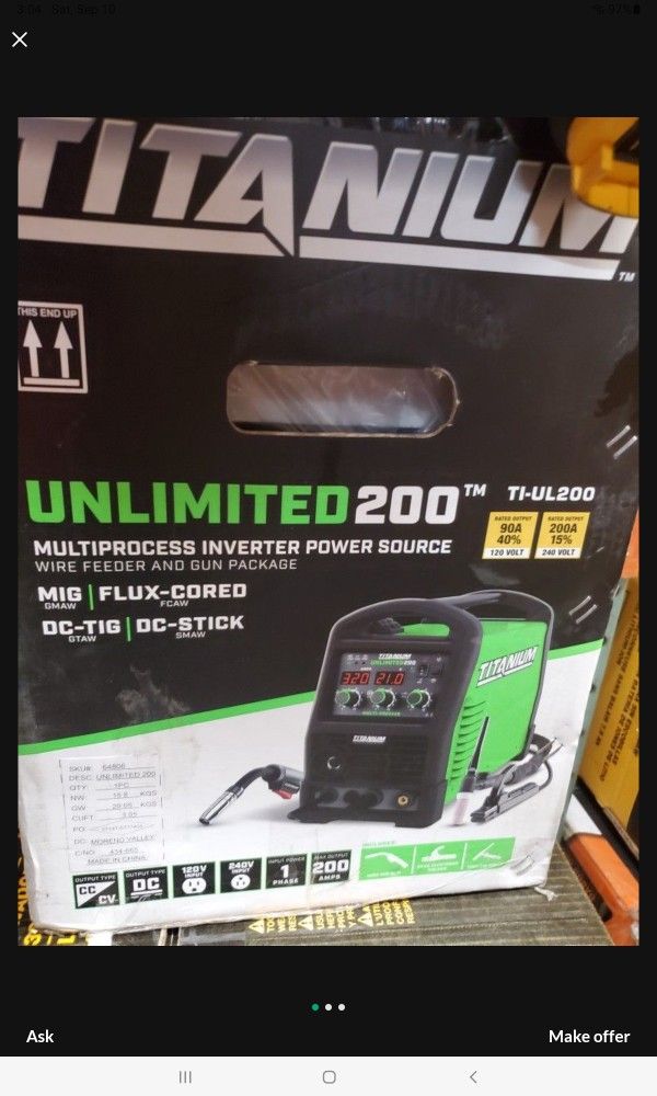 TITANIUM UNLIMITED 200 WELDER MIG TIG AND STICK WELDING 120V AND 240V