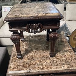 2pc Coffee Table & End Table - Solid Wood/Marble Top