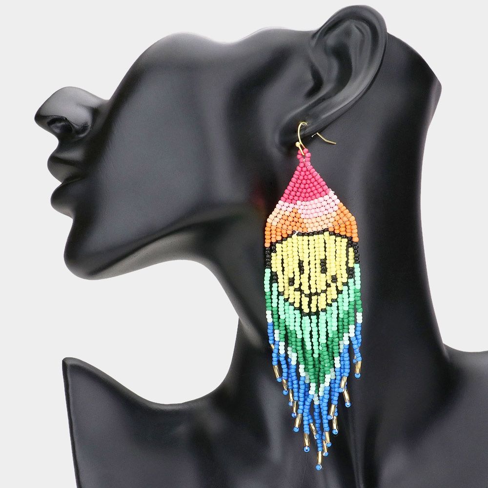 Smiley Seed Bead Fringe Earrings