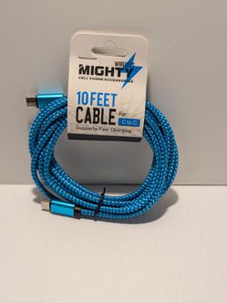 New Blue Braided 10 USB C to C Fast Charging Cable