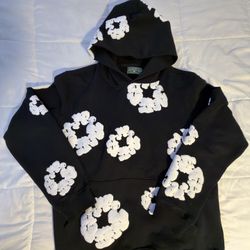 Latge black denim tear hoodie 