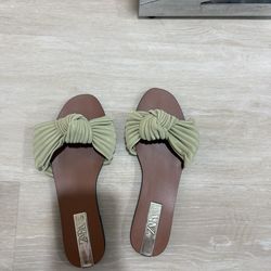 Mint green bow slide sandal