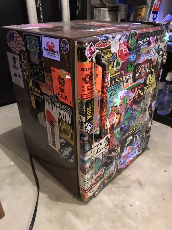 Sanyo SR-250X College Dorm Room Mini Fridge 25 x 19 x 18 (inches) Covered in BAD ASS STICKERS 🤘🏻