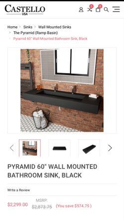 CASTELLO USA PYRAMID 60" WALL MOUNTED BATHROOM SINK, BLACK