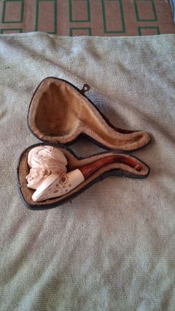 Carved Meerschaum Pipe with Case