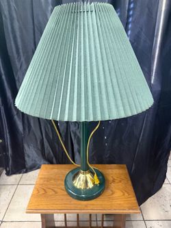 Vintage Emerald Green & Brass Table Lamp with Accordion Pleated Shade - 26" Height