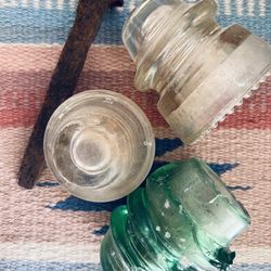 Rustic Decor - Old Vintage Nail and Three Insulators